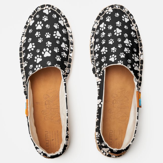 Pattern Of Paws, Paw Prints, Black and White Espadrilles (Front)