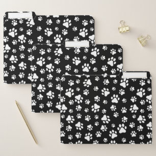 Pattern Of Paws, Paw Prints, Black and White File Folder