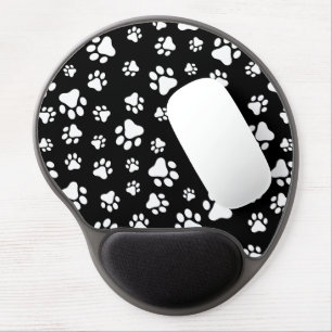 Pattern Of Paws, Paw Prints, Black and White Gel Mouse Pad