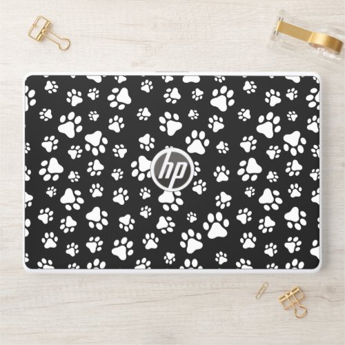 Pattern Of Paws Paw Prints Black and White HP Laptop Skin