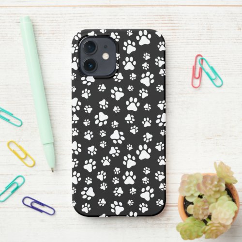 Pattern Of Paws Paw Prints Black and White iPhone 12 Case