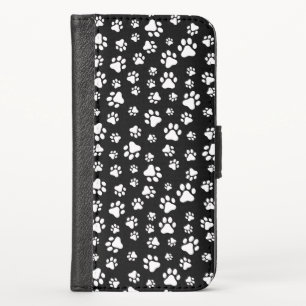 Pattern Of Paws, Paw Prints, Black and White iPhone X Wallet Case
