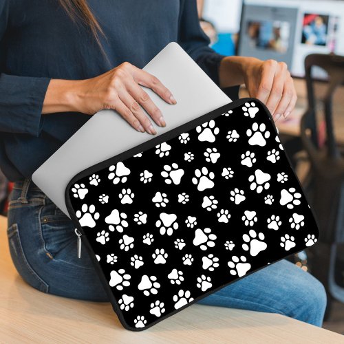 Pattern Of Paws Paw Prints Black and White Laptop Sleeve