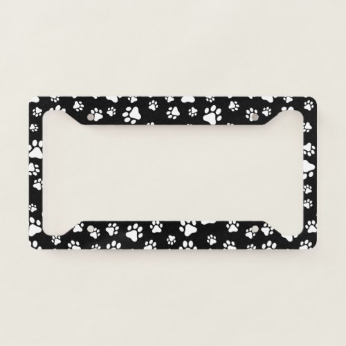 Pattern Of Paws Paw Prints Black and White License Plate Frame