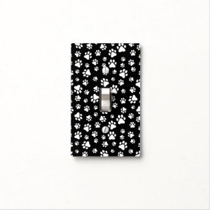Pattern Of Paws, Paw Prints, Black and White Light Switch Cover