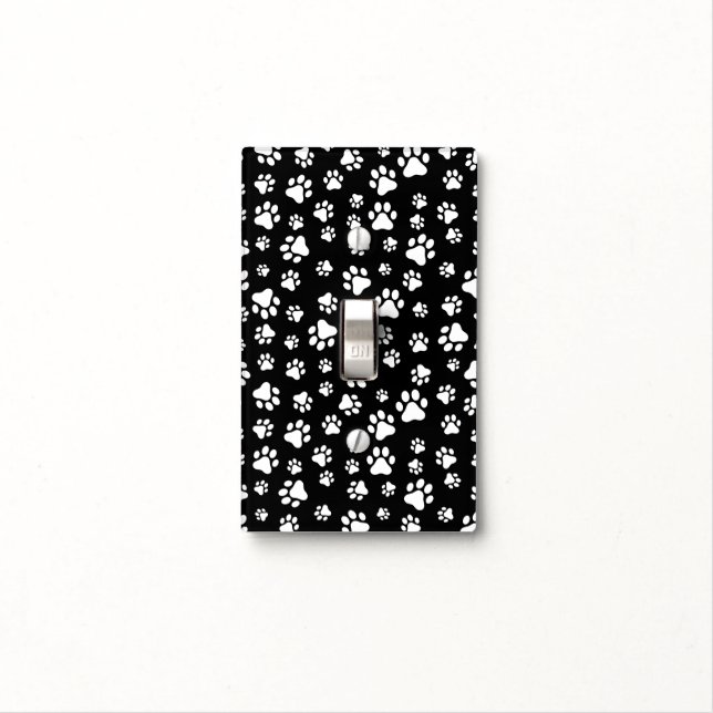 Pattern Of Paws, Paw Prints, Black and White Light Switch Cover (In Situ)