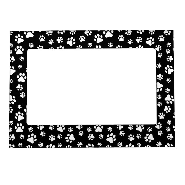 Pattern Of Paws, Paw Prints, Black and White Magnetic Frame (Front)