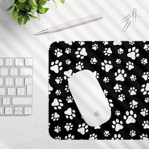 Pattern Of Paws, Paw Prints, Black and White Mouse Pad