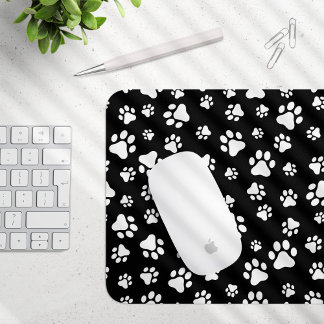 Pattern Of Paws, Paw Prints, Black and White Mouse Pad