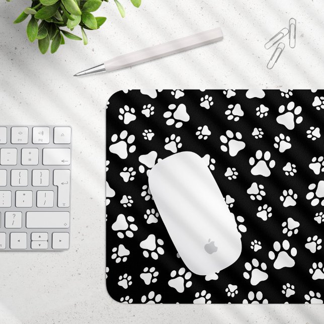 Pattern Of Paws, Paw Prints, Black and White Mouse Pad (Creator Uploaded)
