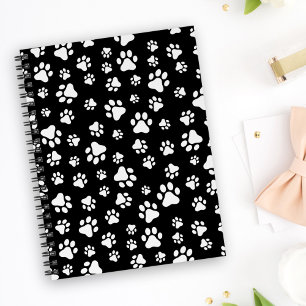 Pattern Of Paws, Paw Prints, Black and White Notebook