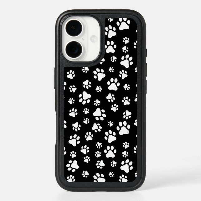 Pattern Of Paws, Paw Prints, Black and White Otterbox iPhone Case (Back)