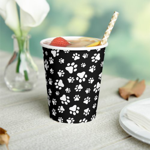 Pattern Of Paws Paw Prints Black and White Paper Cups