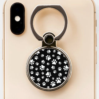 Pattern Of Paws, Paw Prints, Black and White Phone Ring Stand