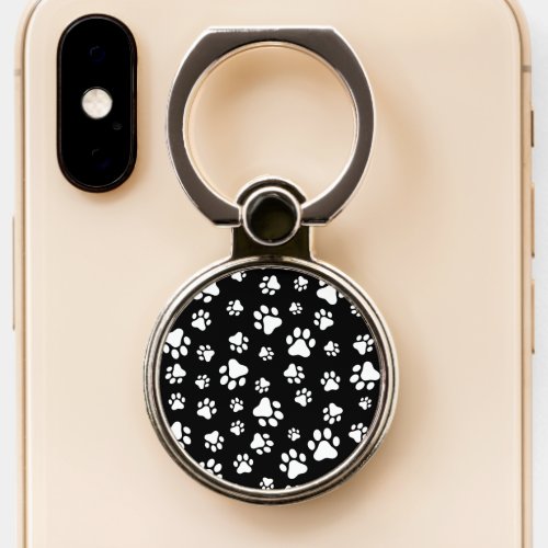 Pattern Of Paws Paw Prints Black and White Phone Ring Stand