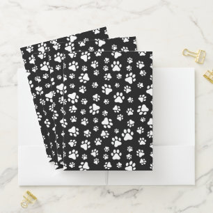 Pattern Of Paws, Paw Prints, Black and White Pocket Folder