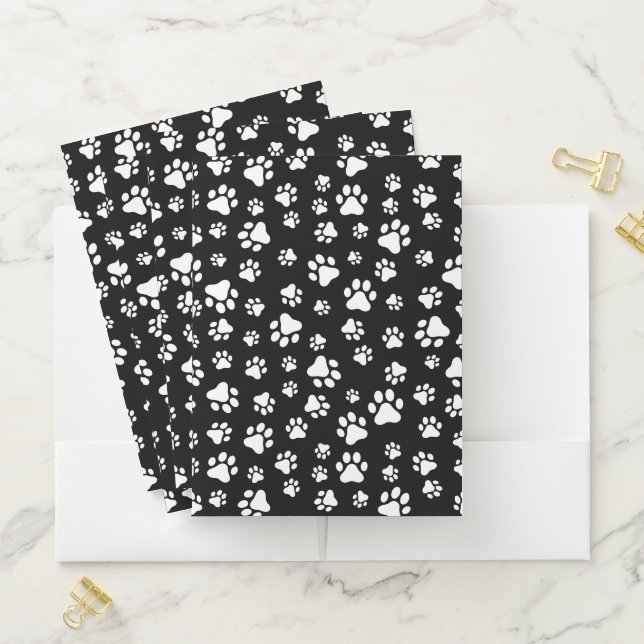 Pattern Of Paws, Paw Prints, Black and White Pocket Folder (In Situ)