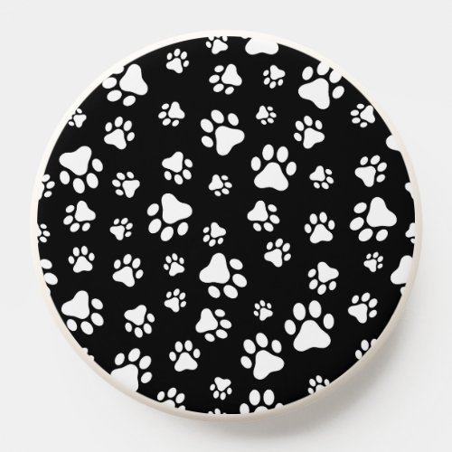 Pattern Of Paws Paw Prints Black and White PopSocket