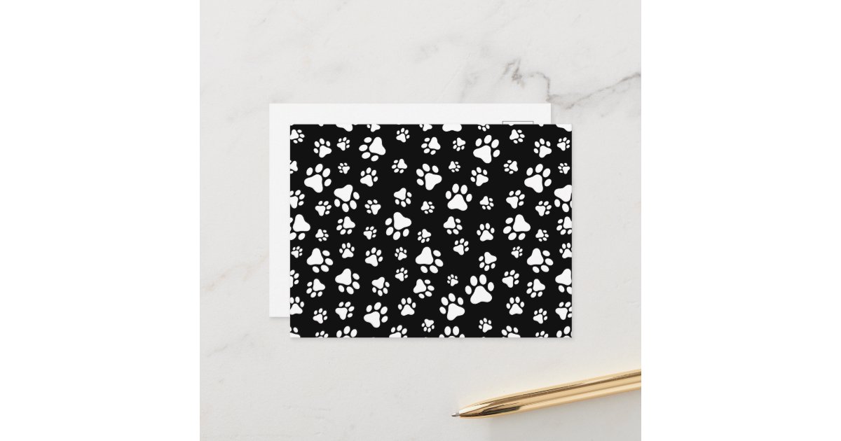 Pattern Of Paws, Paw Prints, Black and White Postcard | Zazzle