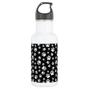 Pattern Of Paws, Paw Prints, Black and White Stainless Steel Water Bottle