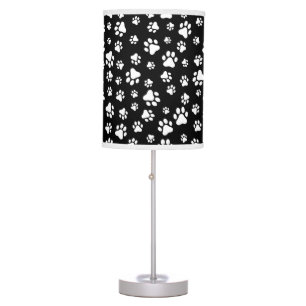Pattern Of Paws, Paw Prints, Black and White Table Lamp