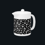 Pattern Of Paws, Paw Prints, Black and White Teapot<br><div class="desc">Cute,  fun and adorable pattern with white paws on black background. Modern and trendy gift,  perfect for the dog lover in your life.</div>