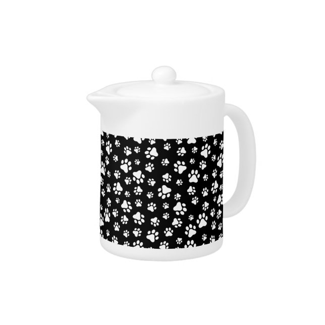 Pattern Of Paws, Paw Prints, Black and White Teapot (Right)