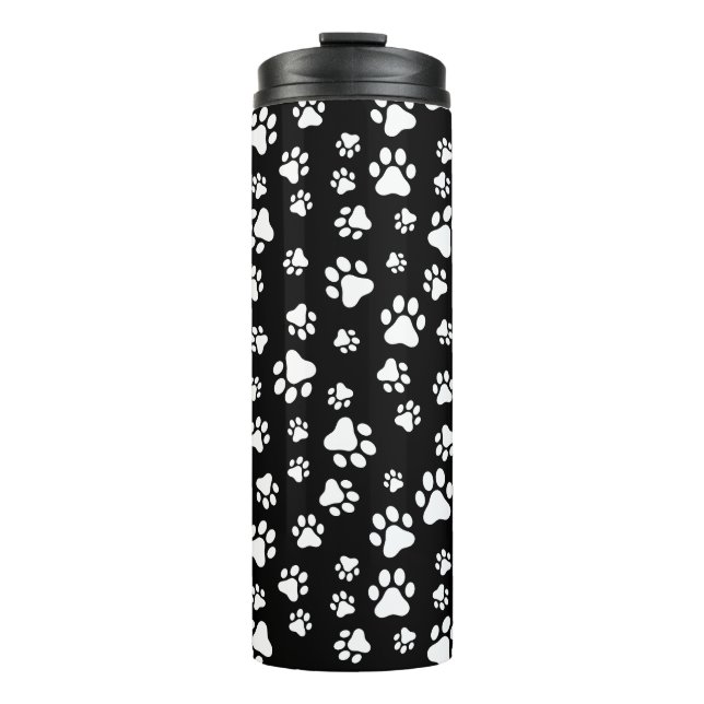 Pattern Of Paws, Paw Prints, Black and White Thermal Tumbler (Front)