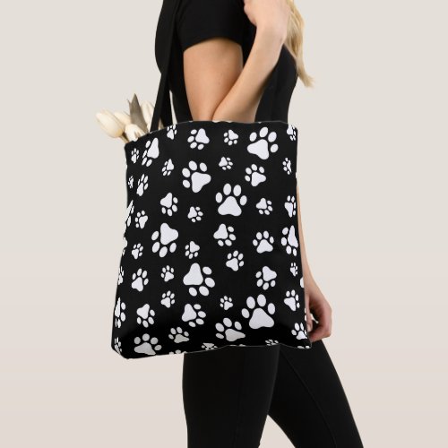 Pattern Of Paws Paw Prints Black and White Tote Bag