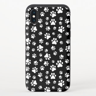 Pattern Of Paws, Paw Prints, Black and White iPhone X Slider Case
