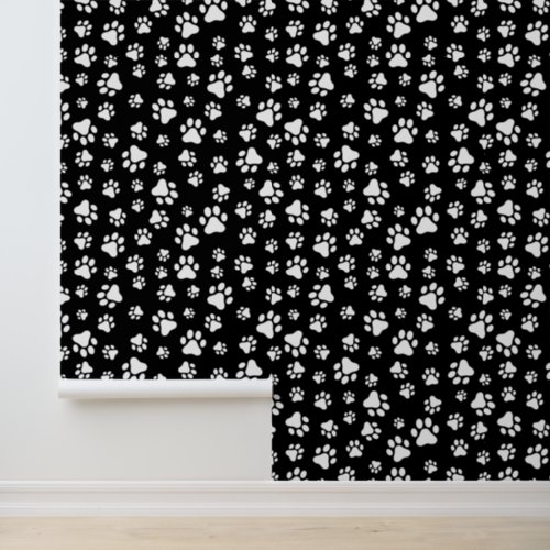 Pattern Of Paws Paw Prints Black and White Wallpaper