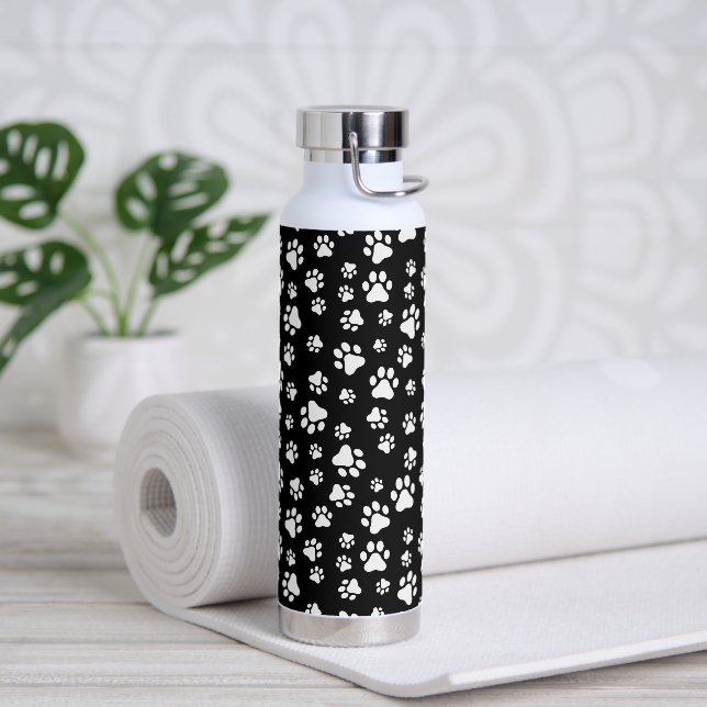 Pattern Of Paws, Paw Prints, Black and White Water Bottle (Yoga)