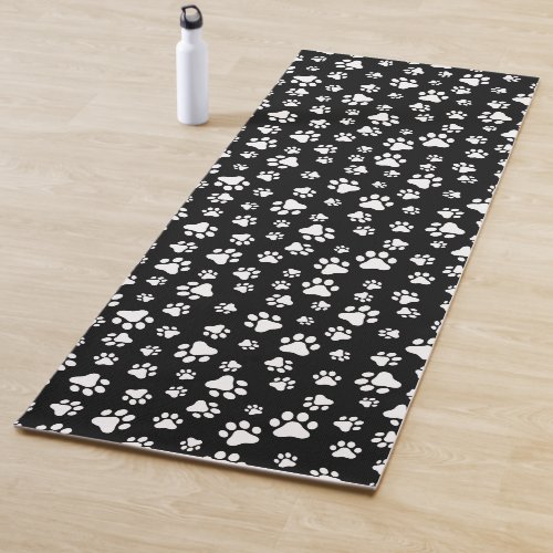 Pattern Of Paws Paw Prints Black and White Yoga Mat