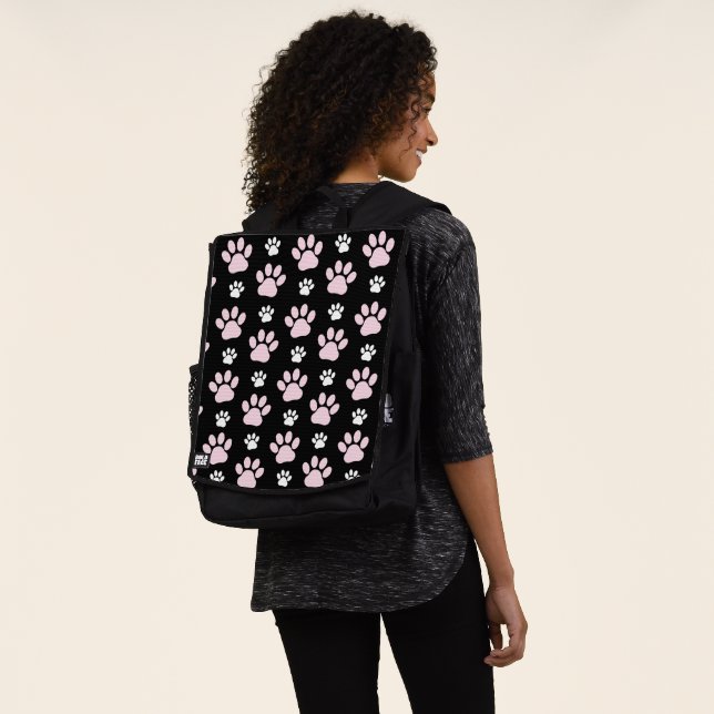Pattern Of Paws, Pink Paws, Dog Paws, Animal Paws Backpack (Worn)