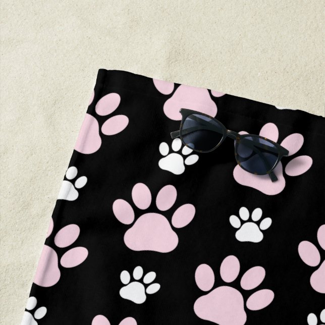 Pattern Of Paws, Pink Paws, Dog Paws, Animal Paws Beach Towel (In Situ)