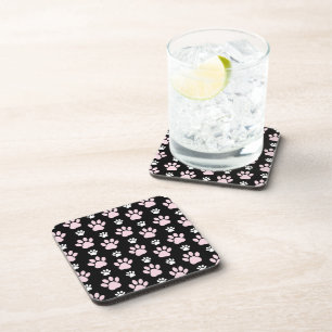 Pattern Of Paws, Pink Paws, Dog Paws, Animal Paws Beverage Coaster
