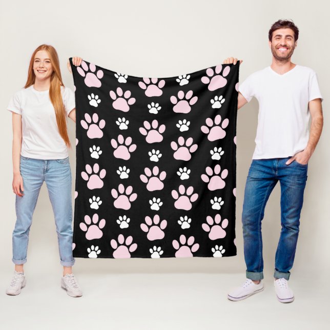 Pattern Of Paws, Pink Paws, Dog Paws, Animal Paws Fleece Blanket (In Situ)