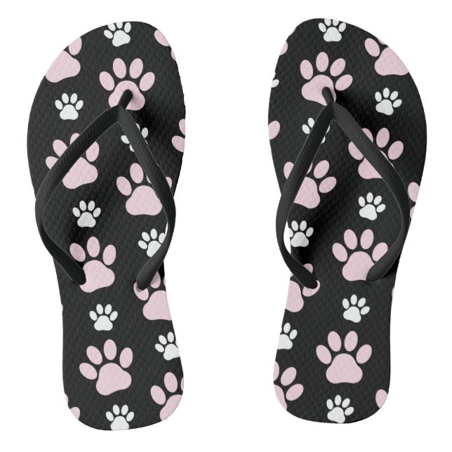 Pattern Of Paws, Pink Paws, Dog Paws, Animal Paws Flip Flops (Footbed)