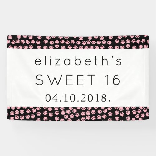 Pattern Of Paws Pink Paws Dog Paws Sweet 16 Banner