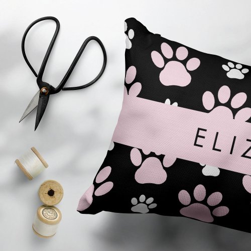 Pattern Of Paws Pink Paws Dog Paws Your Name Accent Pillow