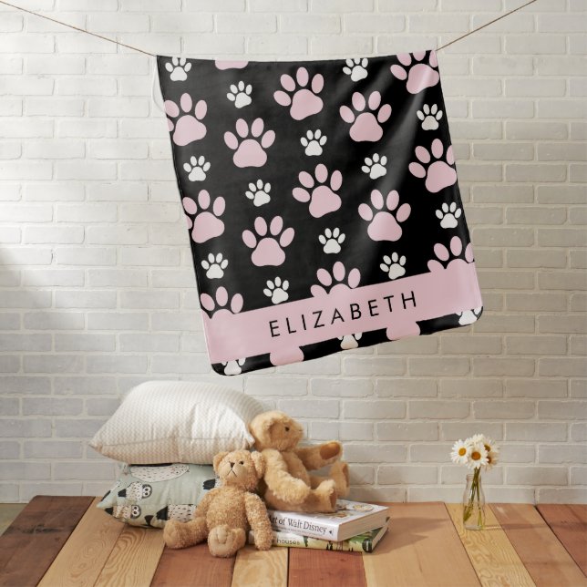 Pattern Of Paws, Pink Paws, Dog Paws, Your Name Baby Blanket (In Situ)
