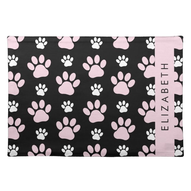 Pattern Of Paws, Pink Paws, Dog Paws, Your Name Cloth Placemat (Front)