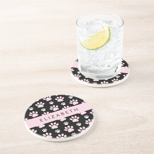 Pattern Of Paws Pink Paws Dog Paws Your Name Coaster