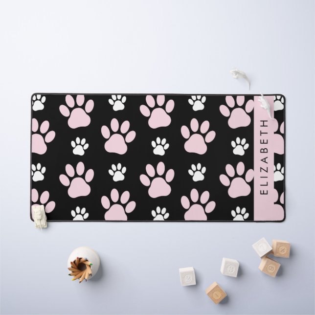 Pattern Of Paws, Pink Paws, Dog Paws, Your Name Desk Mat (Kids Table)