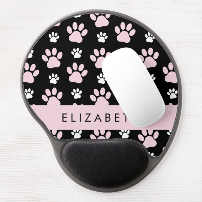 Pattern Of Paws, Pink Paws, Dog Paws, Your Name Gel Mouse Pad (Left Side)