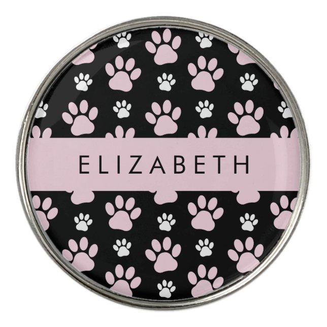 Pattern Of Paws, Pink Paws, Dog Paws, Your Name Golf Ball Marker (Front)
