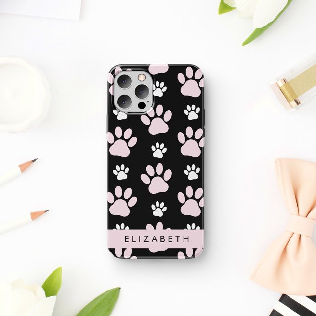Pattern Of Paws, Pink Paws, Dog Paws, Your Name iPhone Case (Creator Uploaded)