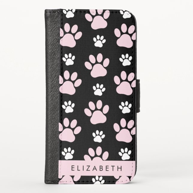 Pattern Of Paws, Pink Paws, Dog Paws, Your Name iPhone Wallet Case (Front)