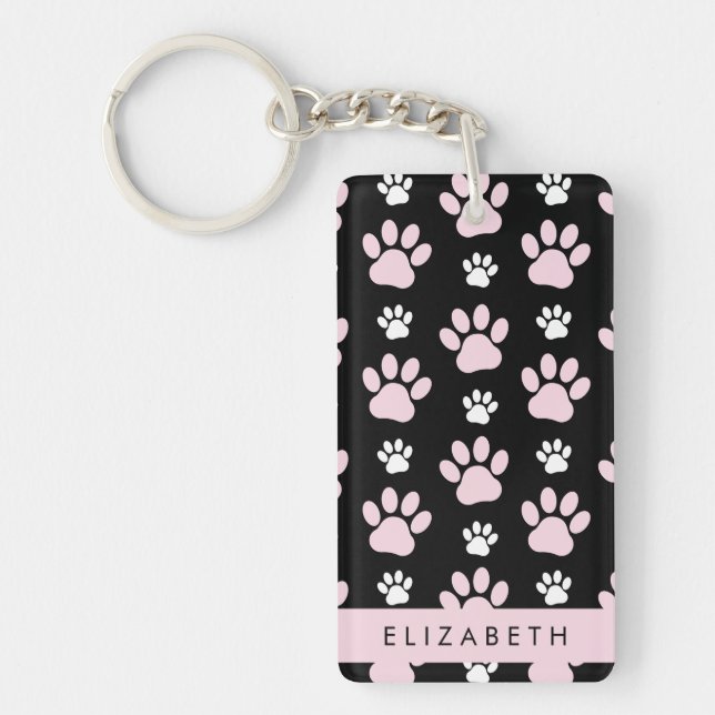 Pattern Of Paws, Pink Paws, Dog Paws, Your Name Keychain (Front)