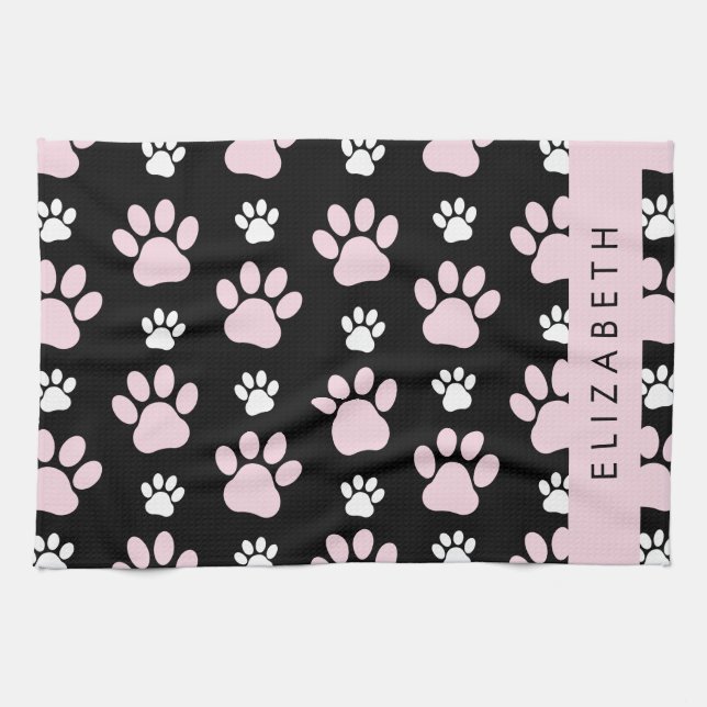 Pattern Of Paws, Pink Paws, Dog Paws, Your Name Kitchen Towel (Horizontal)